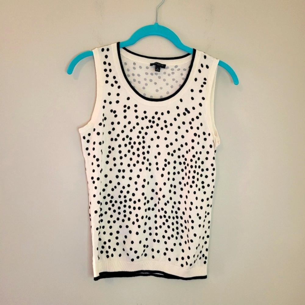 Talbots Petite Cream Polka Dot Sleeveless Sweater
